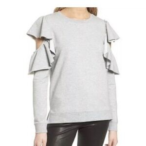 Chelsea28 Sweatshirt Gray Ruffle Cold Shoulder Size Large